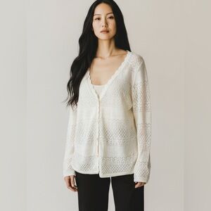 Frye - V Neck Button Cardigan In Ivory Cream Sz L